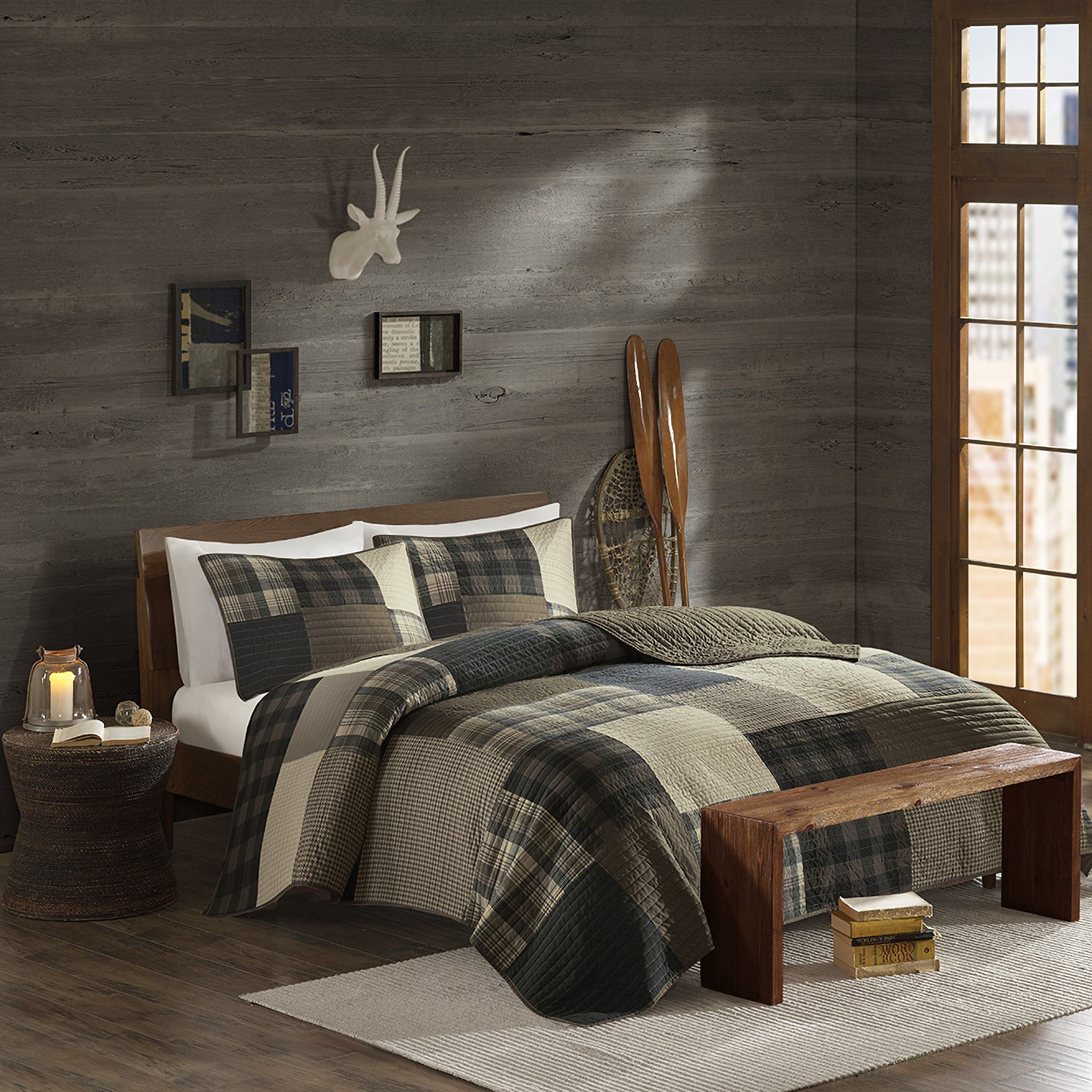 The appearance of Winter Cotton Printed Pieced 3 Piece Queen Quilt Mini Set In Tan designed by Olliix in the cabin / lodge interior design. This tan piece of furniture was selected by 1StopBedrooms from Winter Hills Collection to add a touch of cosiness and style into your home. Sku: WR14-1728. Bed Size: Queen. Material: Cotton.