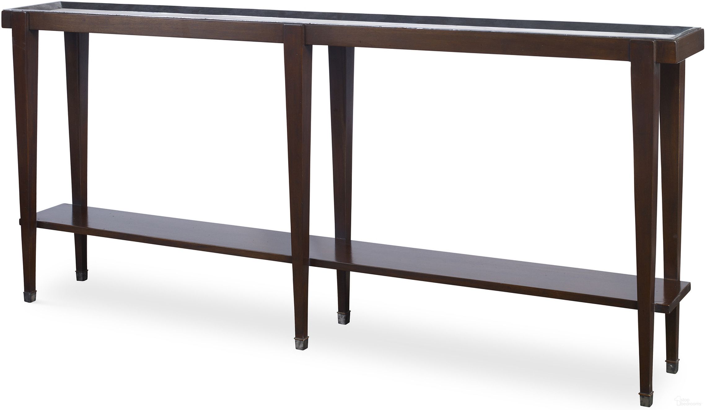 The appearance of Winthrop Console Table In Dark Walnut and Tan designed by Maitland-Smith in the modern / contemporary interior design. This dark walnut/tan piece of furniture  was selected by 1StopBedrooms from Maitland Smith Collection to add a touch of cosiness and style into your home. Sku: 8153-34. Material: Wood.
