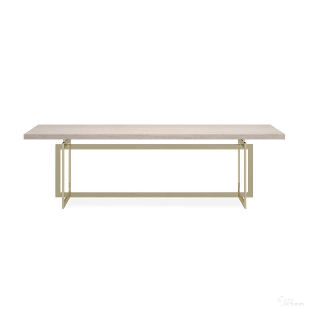 The appearance of Wish You Were Here Dining Table In Cream designed by Caracole in the modern / contemporary interior design. This cream piece of furniture  was selected by 1StopBedrooms from Wish You Were Here Collection to add a touch of cosiness and style into your home. Sku: CLA-019-203B;MBL-424-003T. Table Base Style: Trestle. Material: Metal. Table Top Shape: Rectangular. Size: 44" x 100".