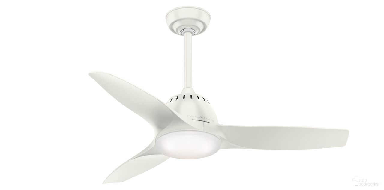 The appearance of Wisp 44 Inch Ceiling Fan with LED Light Kit and Handheld Remote In Fresh White designed by Hunter Fan in the modern / contemporary interior design. This fresh white piece of furniture was selected by 1StopBedrooms from Wisp Collection to add a touch of cosiness and style into your home. Sku: 59286. Material: Plastic.