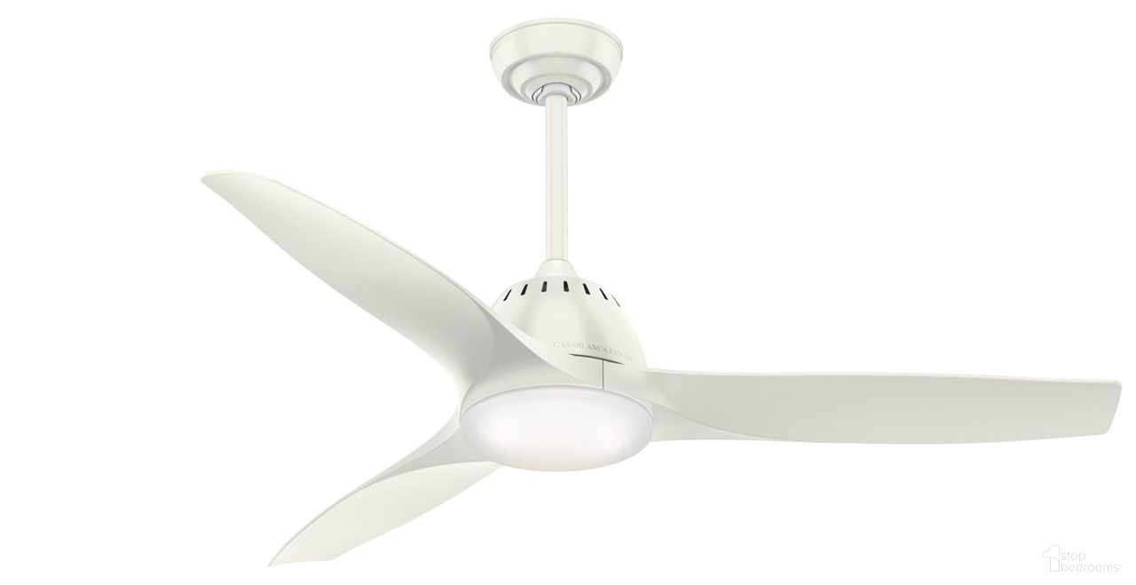 The appearance of Wisp 52 Inch Ceiling Fan with LED Light Kit and Handheld Remote In Fresh White designed by Hunter Fan in the modern / contemporary interior design. This fresh white piece of furniture  was selected by 1StopBedrooms from Wisp Collection to add a touch of cosiness and style into your home. Sku: 59284. Material: Plastic.