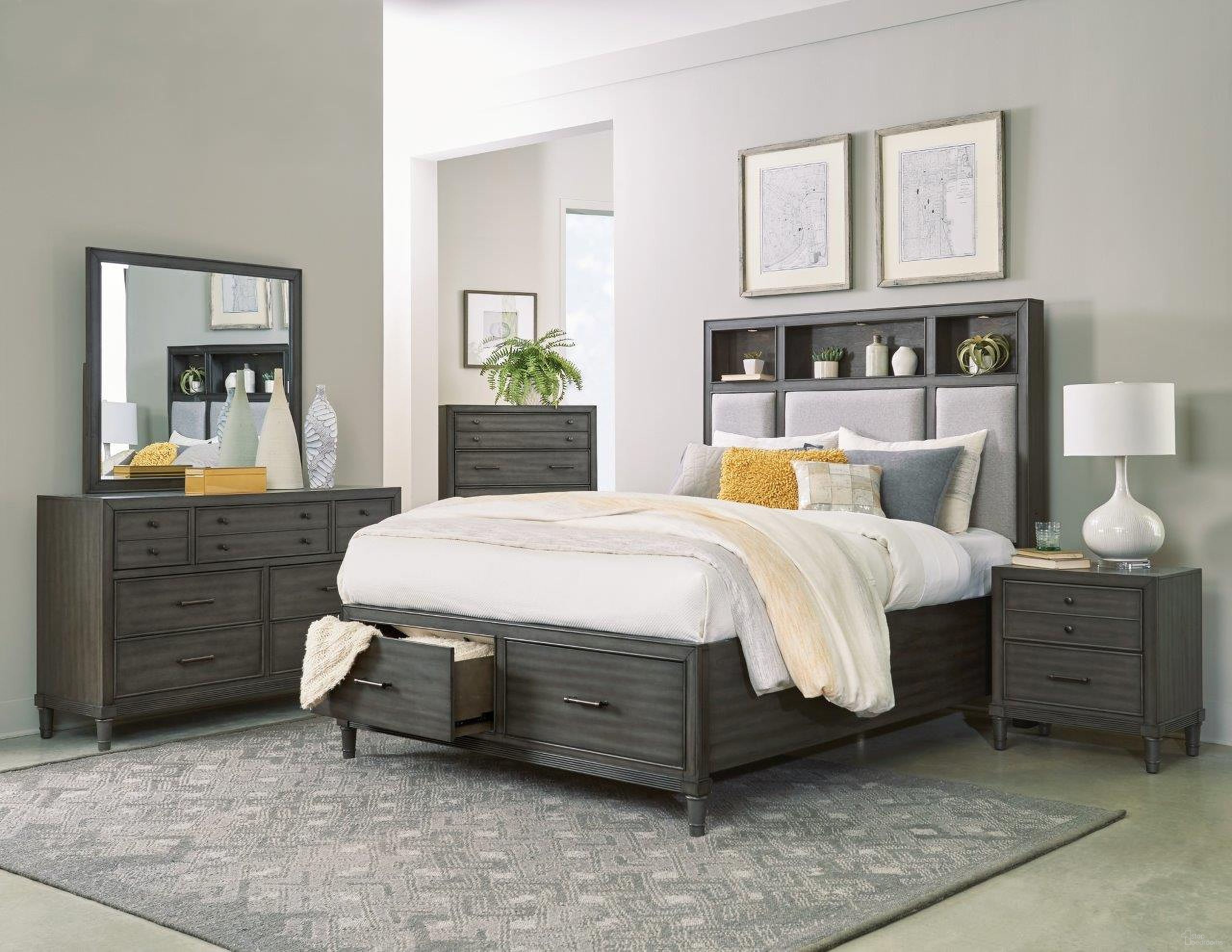 The appearance of Wittenberry Gray Platform Bedroom Set With Footboard Drawer And LED designed by Homelegance in the transitional interior design. This gray piece of furniture was selected by 1StopBedrooms from Wittenberry Collection to add a touch of cosiness and style into your home. Sku: 1573-1;1573-2;1573-3;1573-4. Bed Type: Platform Bed. Bed Size: Queen. Material: Textured.