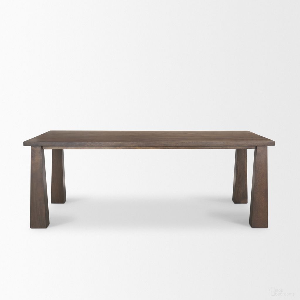 The appearance of Wolcott Rectangular Solid Wood Dining Table In Brown designed by Mercana in the modern / contemporary interior design. This brown piece of furniture  was selected by 1StopBedrooms from Wolcott Collection to add a touch of cosiness and style into your home. Sku: 71018-AB. Table Base Style: Legs. Table Top Shape: Rectangular. Size: 84" x 42". Material: Solid Wood.