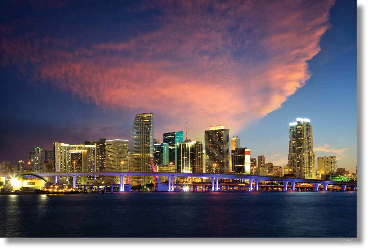 Wonder Miami Skyline Frameless Tempered Glass Wall Art In Multi