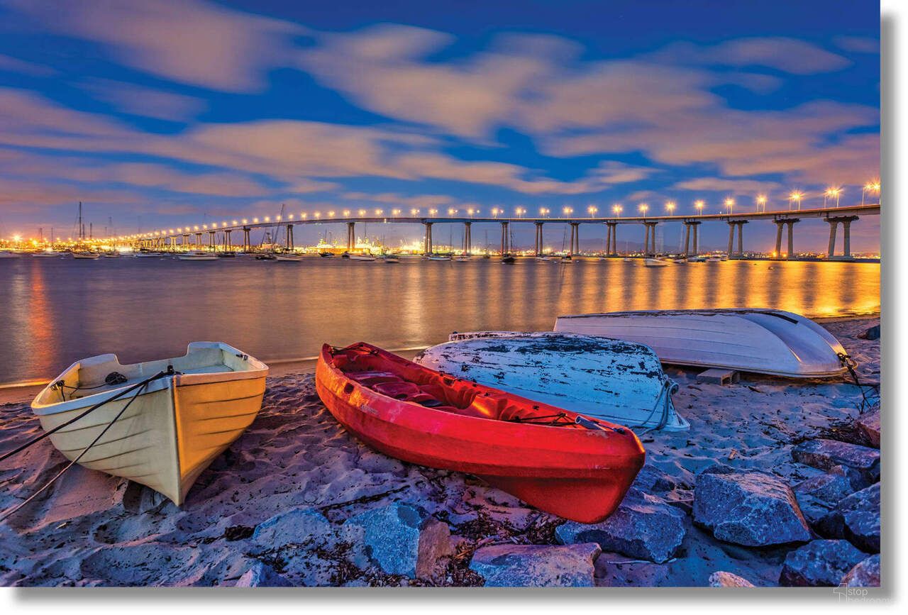 Wonder San Diego Coronado Bridge Frameless Tempered Glass Wall Art In Multi
