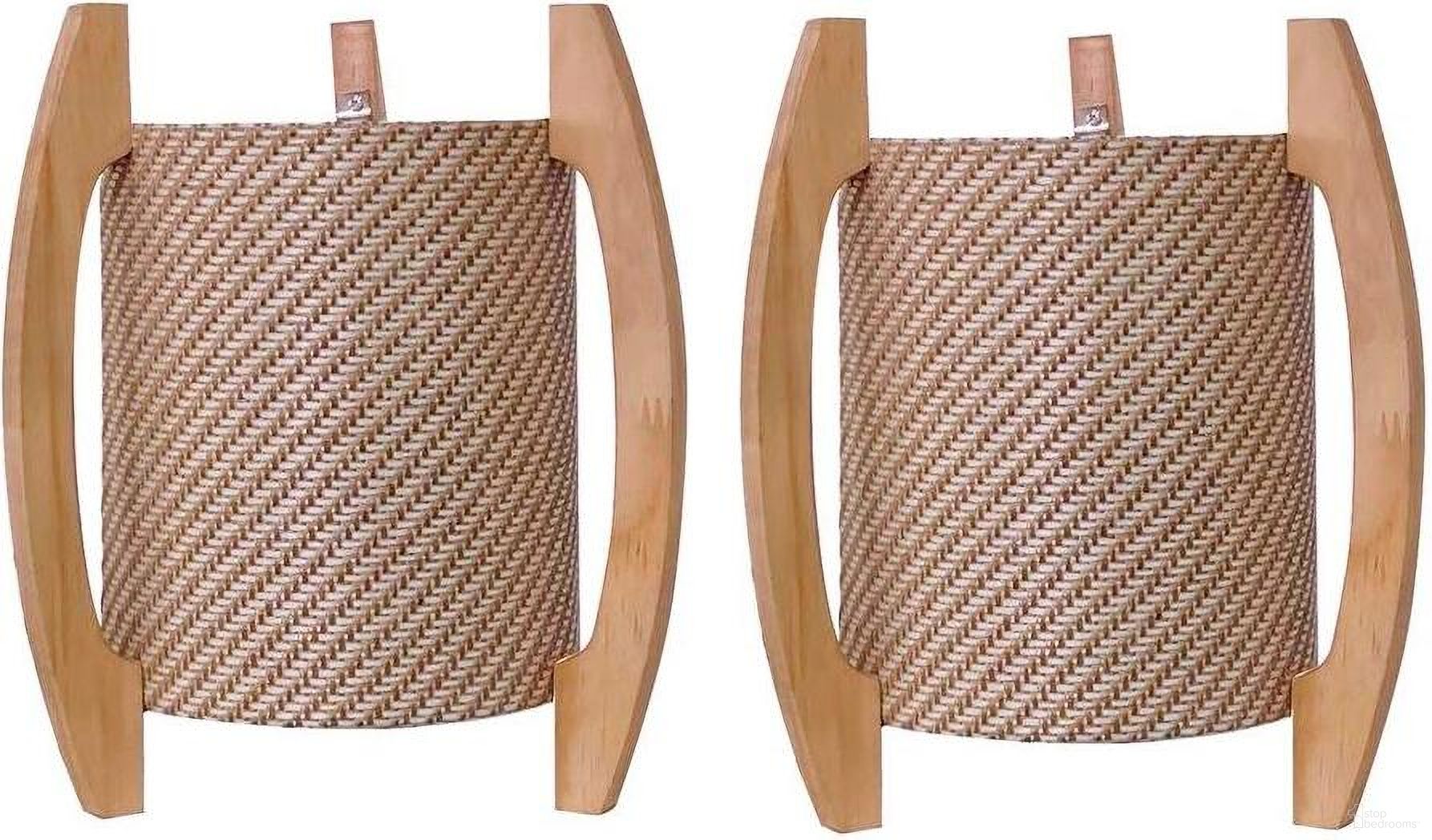 Wood 11 Inch Cylnder Tripod Table Lamps Set of 2 In Kaki