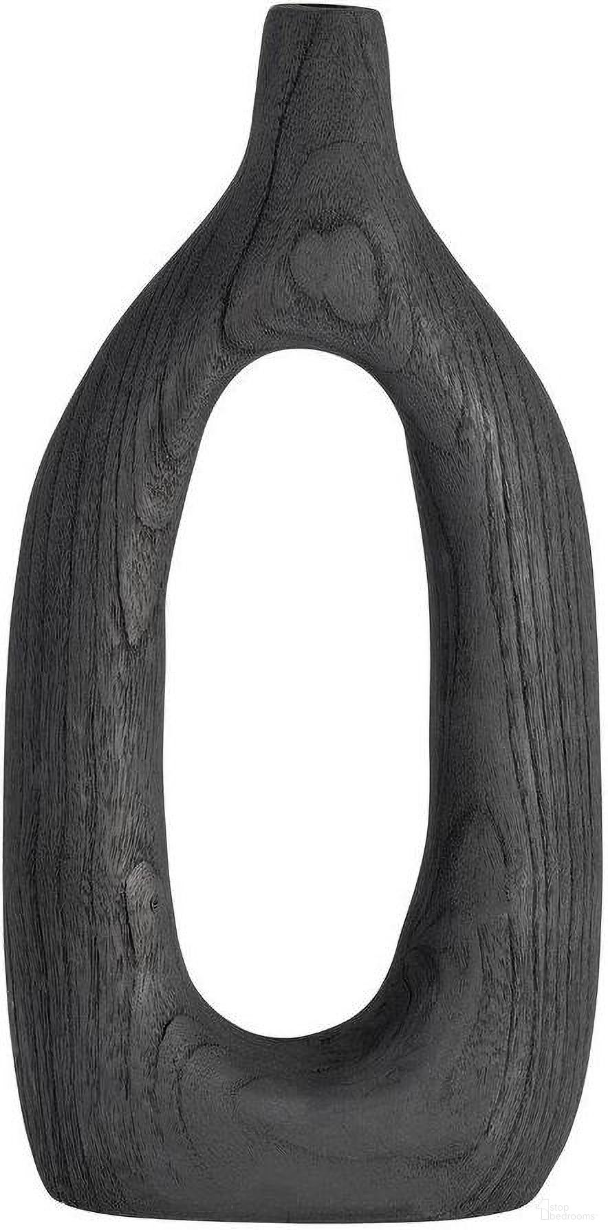 Wood 14 Inch Cut-Out Vase In Black