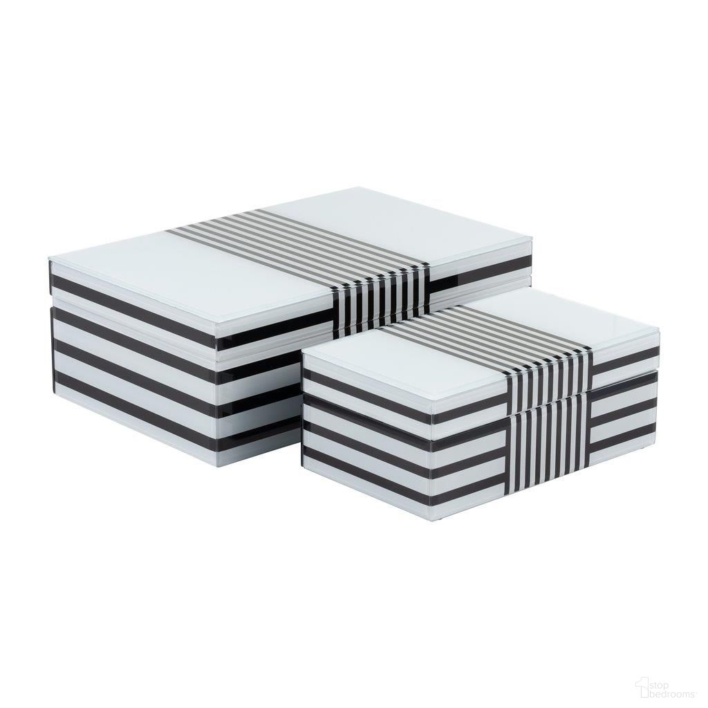 Wood 8/11 Inch Striped Boxes Set of 2 In Black And White