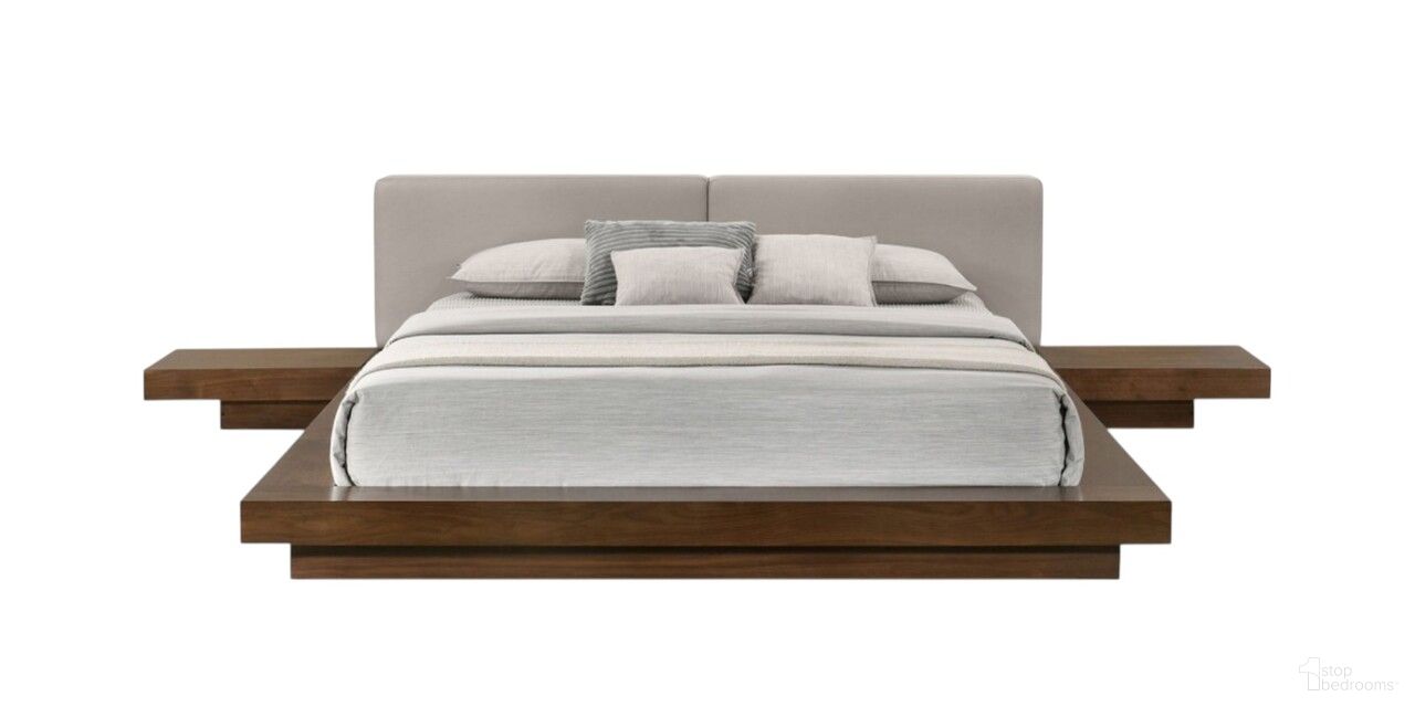 The appearance of Wood and Faux Leather King Bed Frame with Attached Nightstands In Gray and Walnut designed by Homeroots in the modern / contemporary interior design. This gray and walnut piece of furniture was selected by 1StopBedrooms from to add a touch of cosiness and style into your home. Sku: 486266. Material: Faux Leather. Bed Size: King.