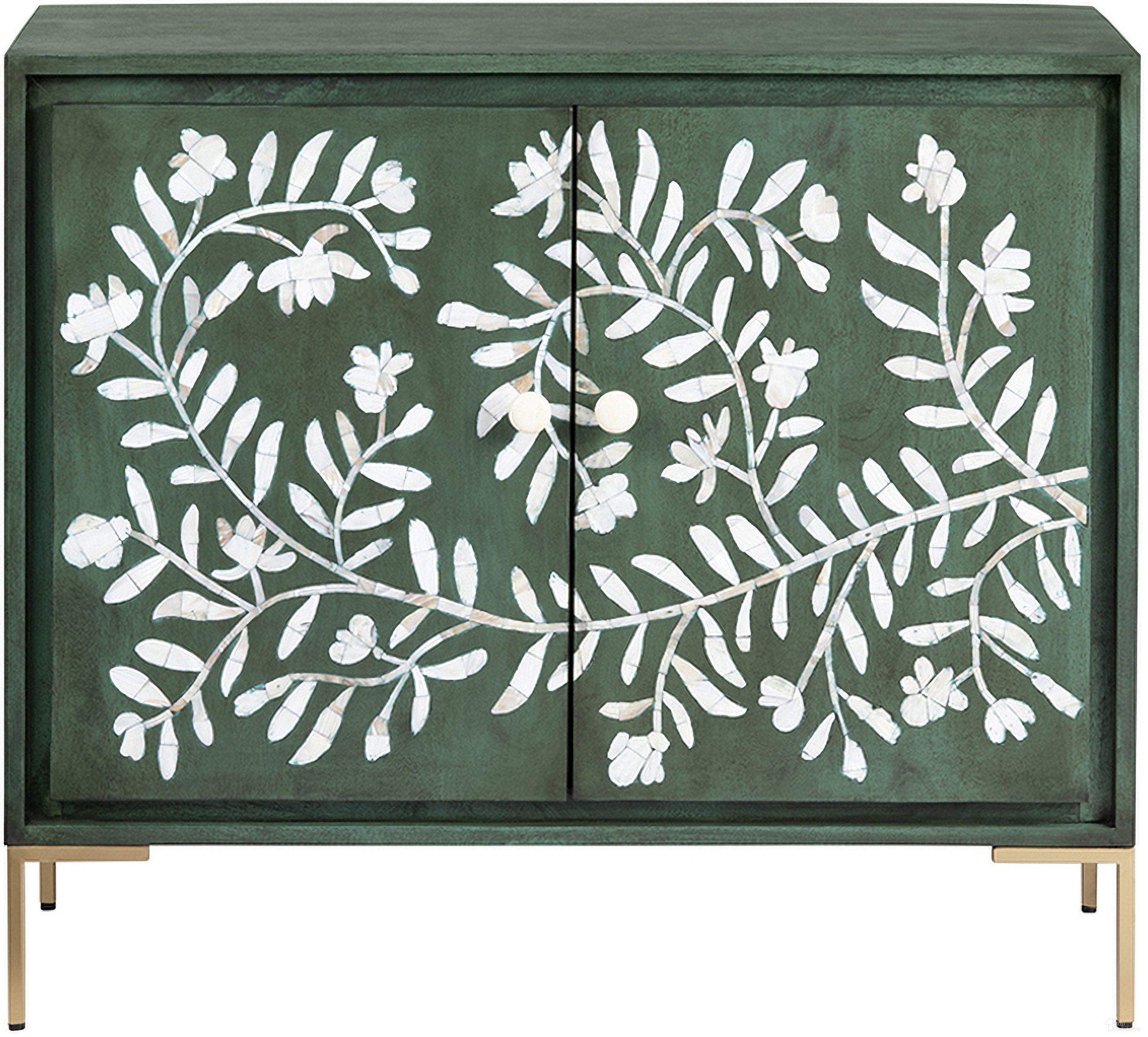 Wood and Iron Painted 2-Door Cabinet In Green and White