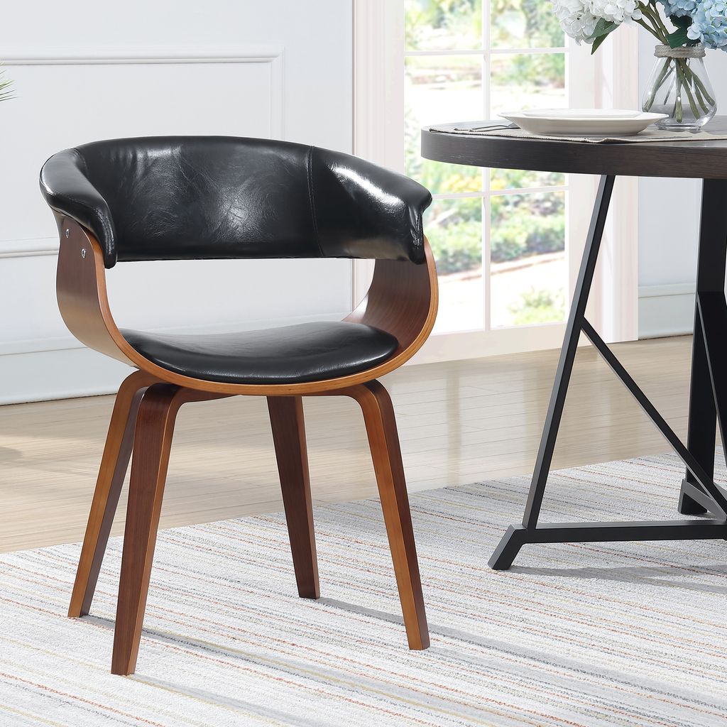 The appearance of Wood Faux Leather Dining Chair In Black designed by AC Pacific in the modern / contemporary interior design. This black piece of furniture was selected by 1StopBedrooms from to add a touch of cosiness and style into your home. Sku: D-007-BLACK. Material: Wood. Chair Type: Arm Chair.