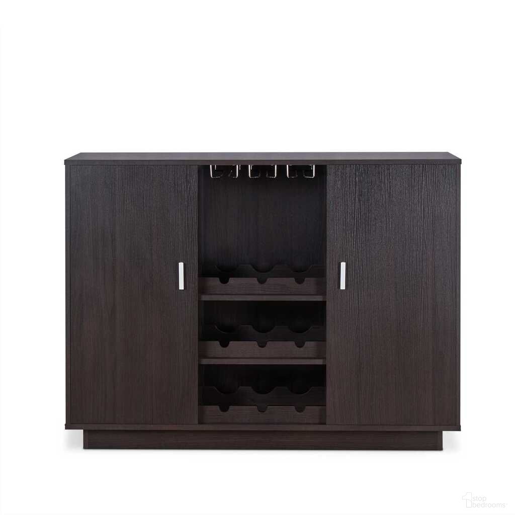 Wood Finish Wine and Stemware Cabinet In Espresso