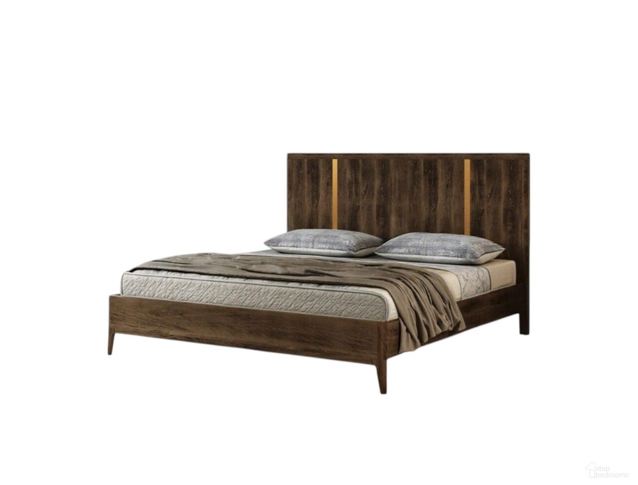 Wood King Bed Frame In Brown and Gold