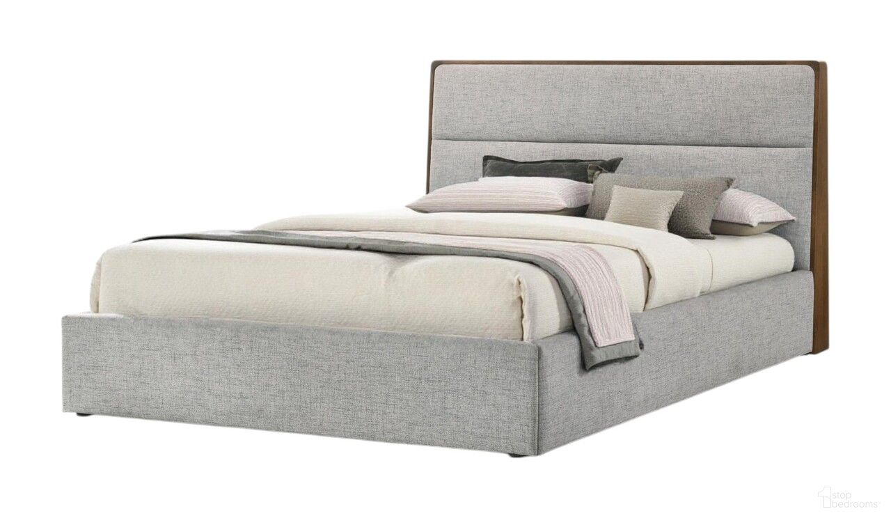 Wood Upholstered King Bed Frame In Brown and Gray