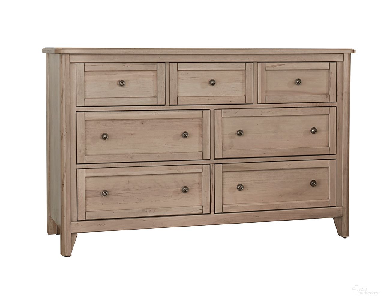 The appearance of Woodbridge 7 Drawer Dresser In Clear Maple designed by Vaughan Bassett in the transitional interior design. This clear maple piece of furniture was selected by 1StopBedrooms from Woodbridge Collection to add a touch of cosiness and style into your home. Sku: 822-003. Material: Maple.