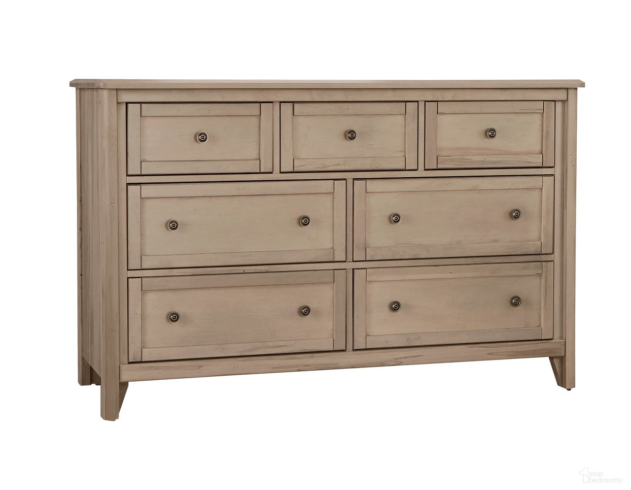 The appearance of Woodbridge 7 Drawer Dresser In Shadow Grey designed by Vaughan Bassett in the transitional interior design. This shadow grey piece of furniture  was selected by 1StopBedrooms from Woodbridge Collection to add a touch of cosiness and style into your home. Sku: 821-003. Material: Maple.