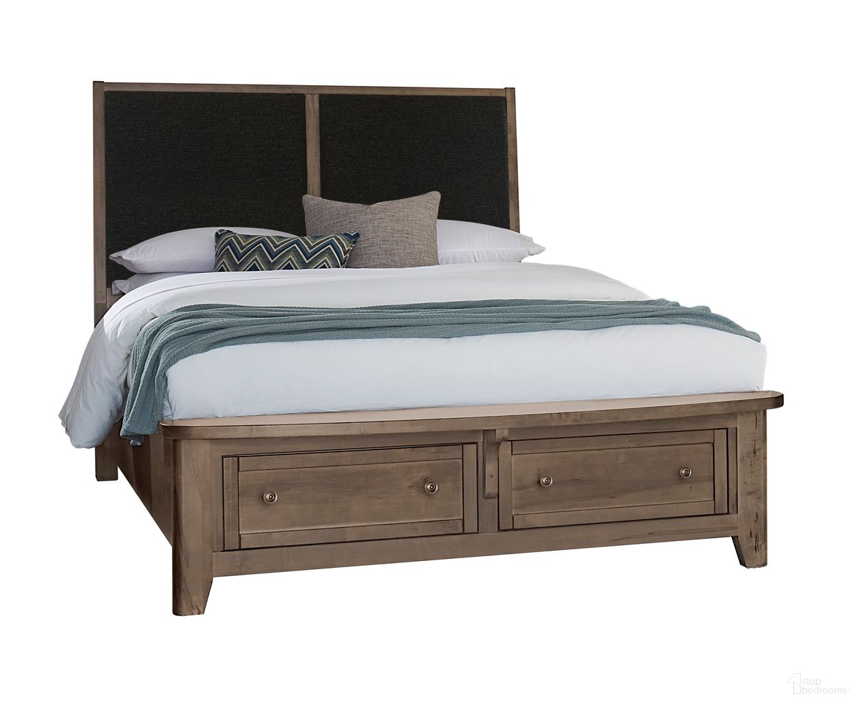 Woodbridge King Upholstered Bed With Storage In Dark Cashmere and Black