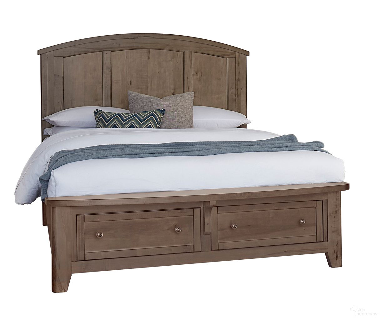 The appearance of Woodbridge Queen Arch Bed With Storage Footboard In Dark Cashmere designed by Vaughan Bassett in the transitional interior design. This dark cashmere piece of furniture was selected by 1StopBedrooms from Woodbridge Collection to add a touch of cosiness and style into your home. Sku: 820-557;820-050B;820-502;TT-555T. Bed Size: Queen. Material: Maple. Bed Type: Arch Bed.