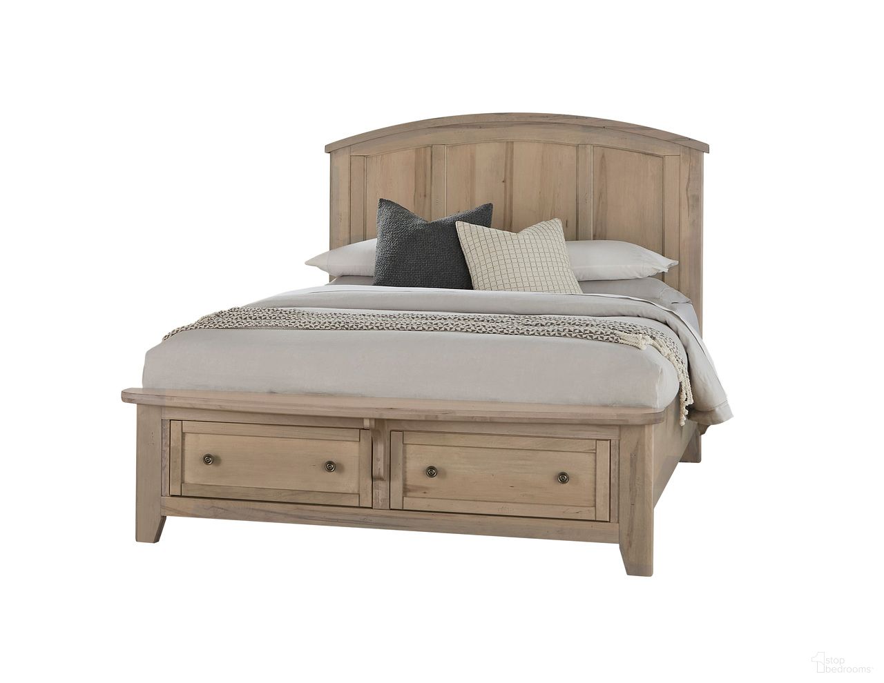 The appearance of Woodbridge Queen Arch Bed With Storage Footboard In Shadow Grey designed by Vaughan Bassett in the transitional interior design. This shadow grey piece of furniture was selected by 1StopBedrooms from Woodbridge Collection to add a touch of cosiness and style into your home. Sku: 821-557;821-050B;821-502;TT-555T. Bed Size: Queen. Material: Maple. Bed Type: Arch Bed.