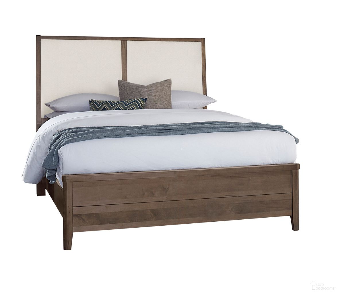 Woodbridge Queen Upholstered Bed In Dark Cashmere and White