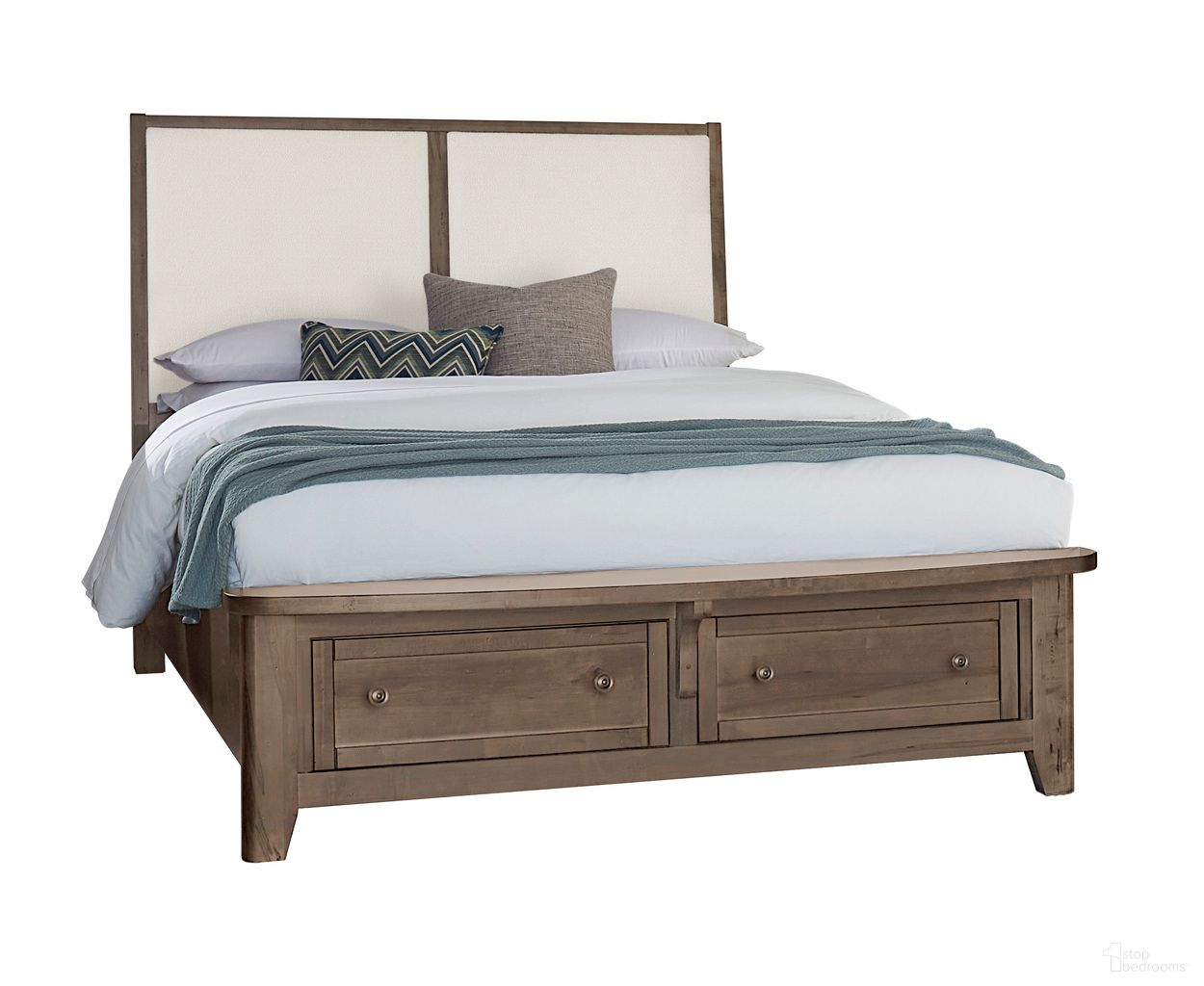 Woodbridge Queen Upholstered Bed With Storage In Dark Cashmere and White