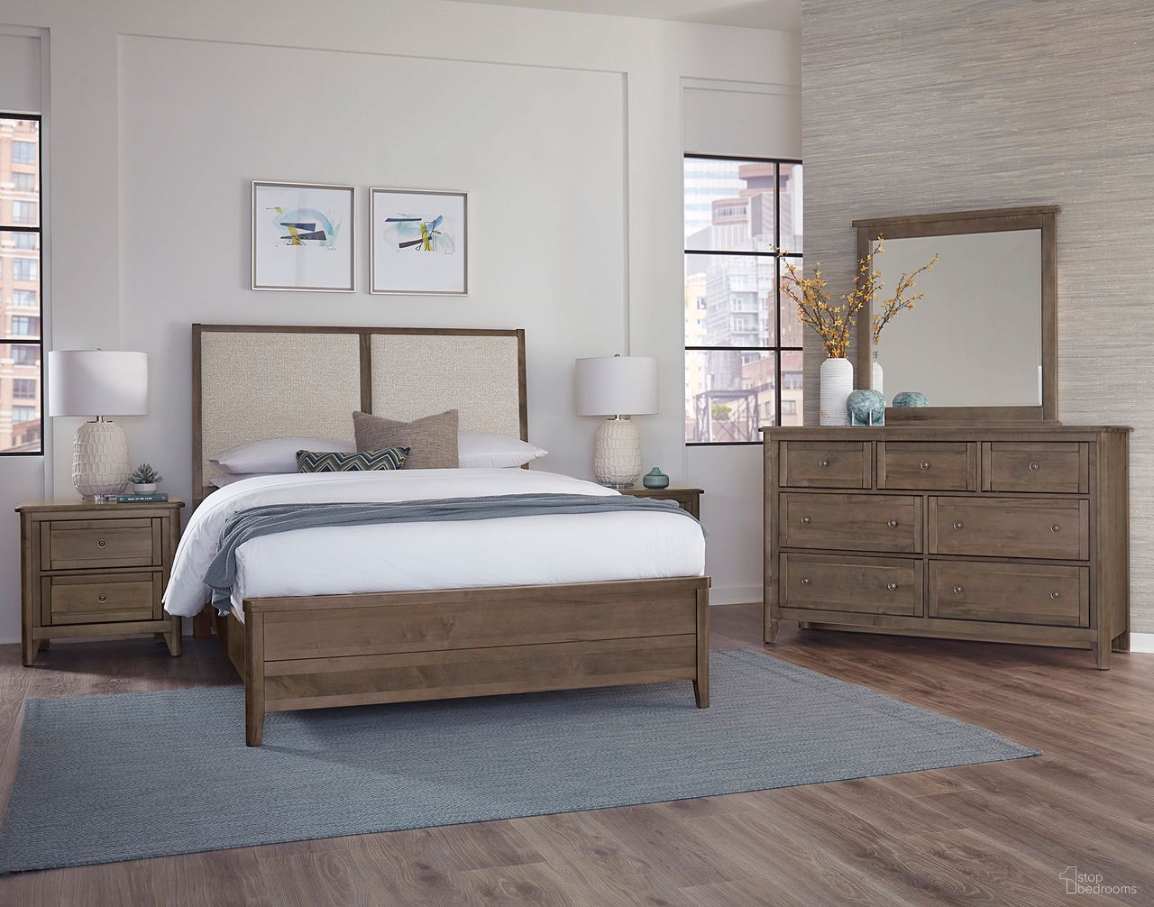 Woodbridge Upholstered Bedroom Set In Dark Cashmere and Grey