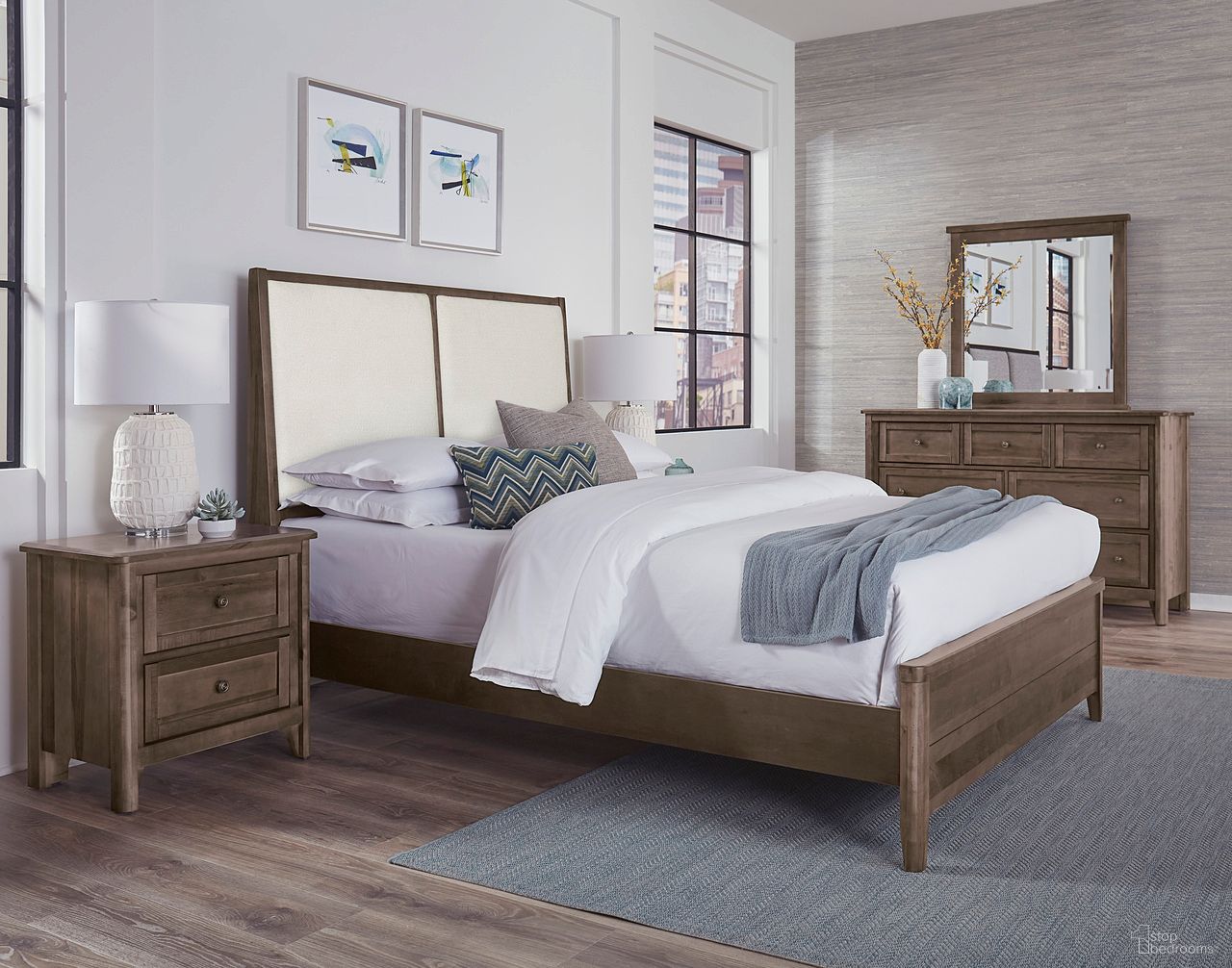 Woodbridge Upholstered Bedroom Set In Dark Cashmere and White