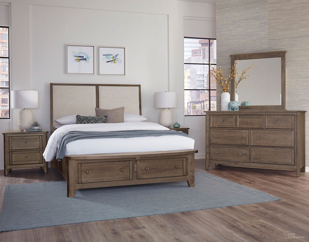 Woodbridge Upholstered Bedroom Set With Storage In Dark Cashmere and Grey