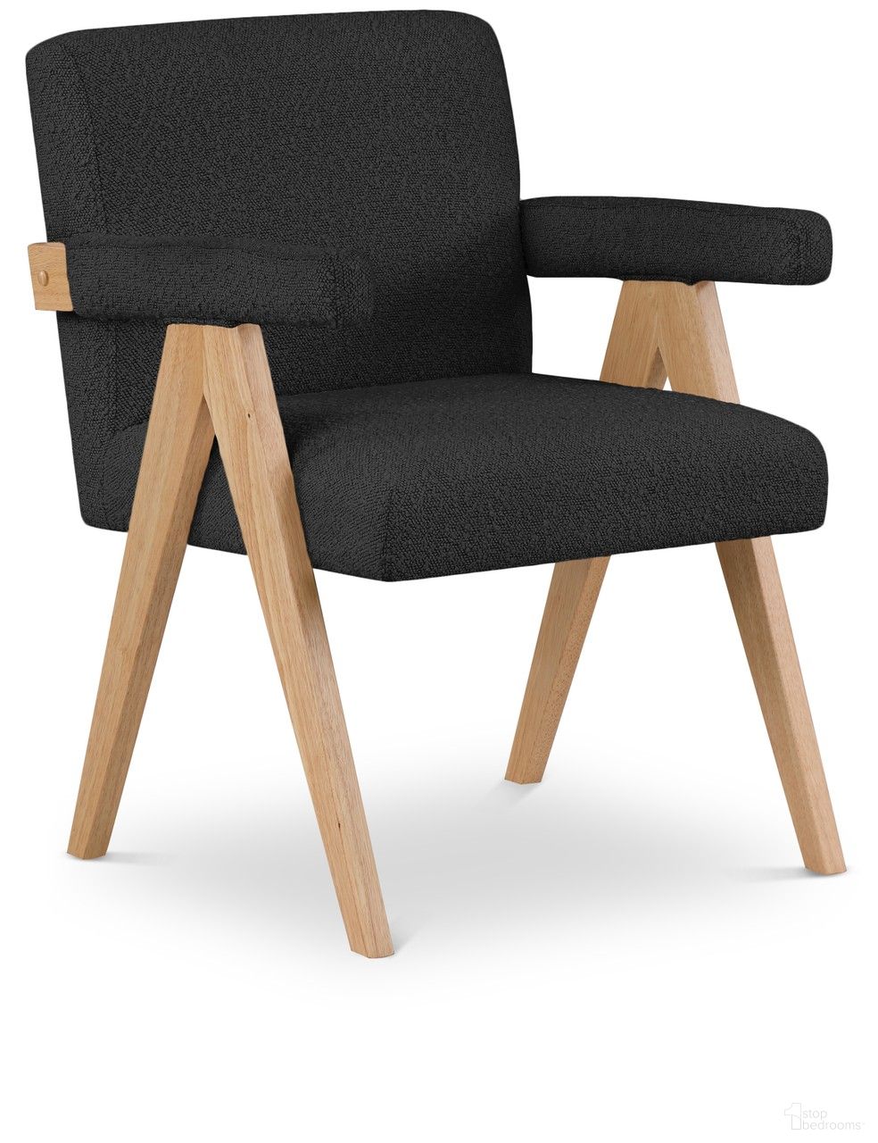 The appearance of Woodloch Boucle Fabric Accent Chair In Black and Natural designed by Meridian in the transitional interior design. This black piece of furniture was selected by 1StopBedrooms from Woodloch Collection to add a touch of cosiness and style into your home. Sku: 480Black. Material: Boucle.
