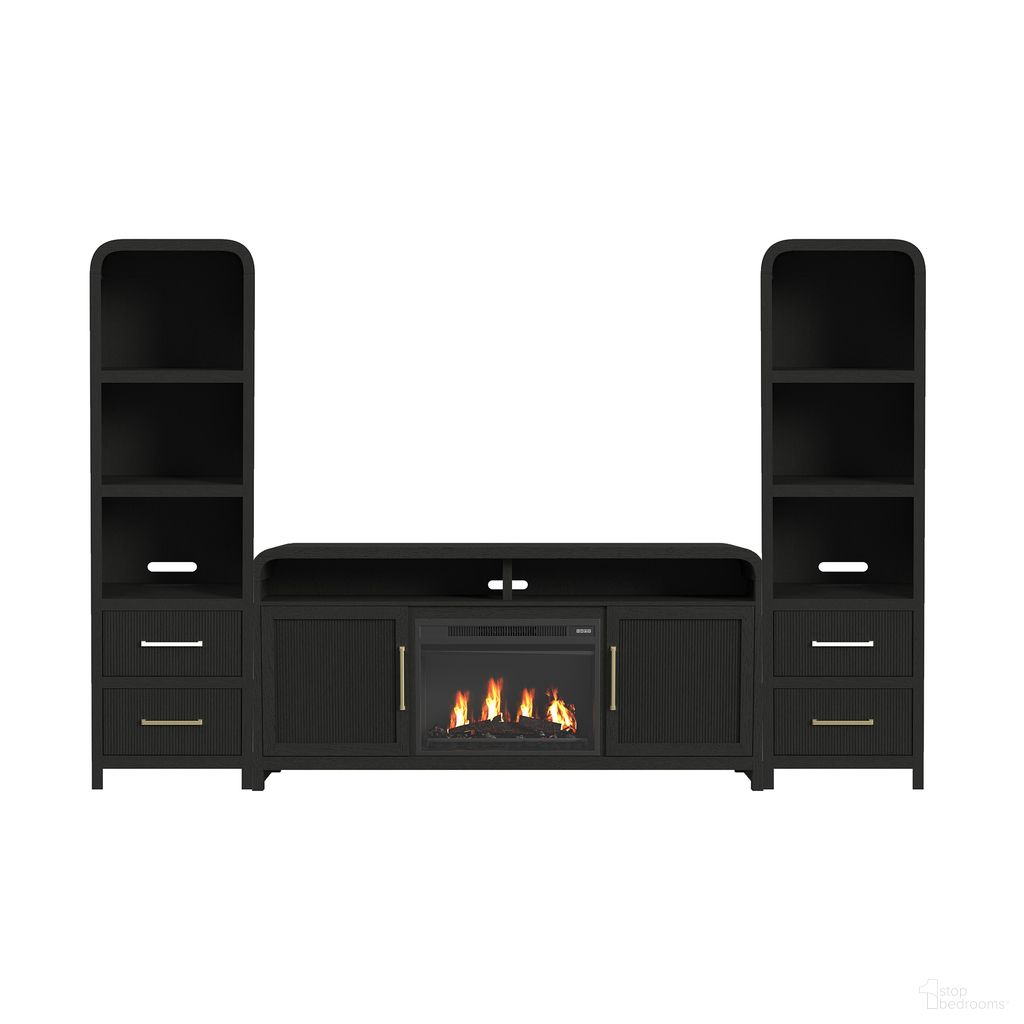 The appearance of Woodridge 4 Piece Entertainment Unit with 70 Inch TV Console In Black and Grain designed by Picket House in the transitional interior design. This black/grain piece of furniture was selected by 1StopBedrooms from Woodridge Collection to add a touch of cosiness and style into your home. Sku: LA-14440-8W-SP;LA-14440-8W-SP;LA-14440-8W-TV1;LA-18020-8-23FP. Material: Paper.