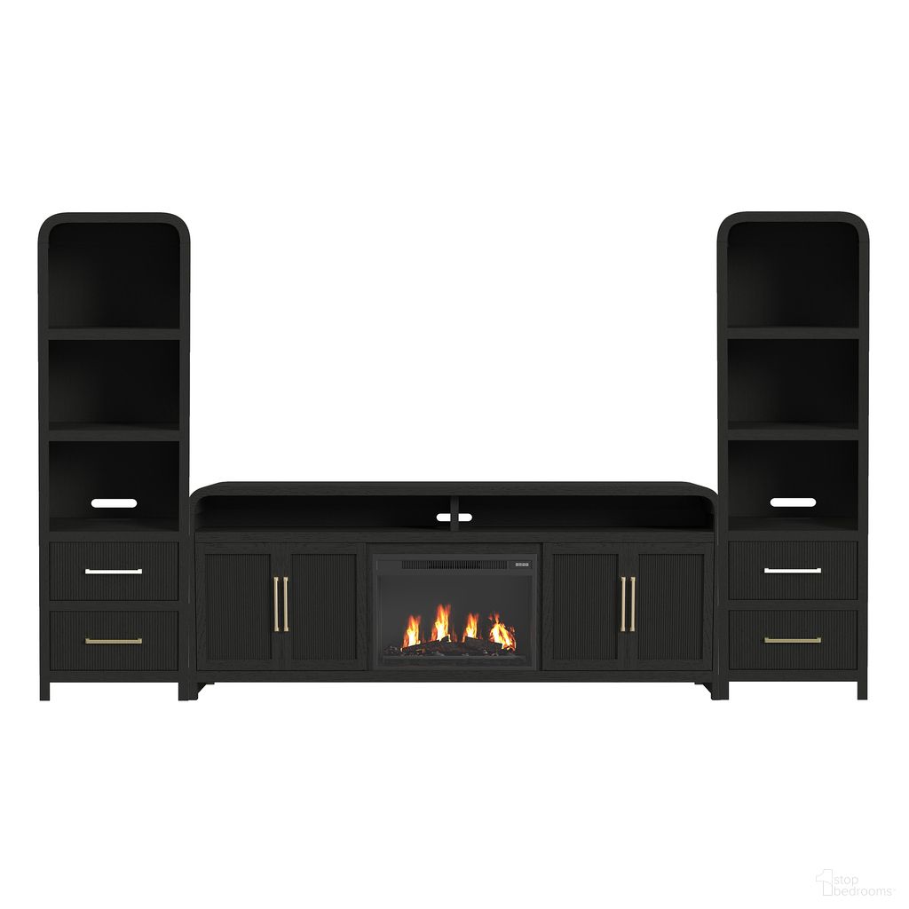 The appearance of Woodridge 4 Piece Entertainment Unit with 82 Inch TV Console In Black and Grain designed by Picket House in the transitional interior design. This black/grain piece of furniture was selected by 1StopBedrooms from Woodridge Collection to add a touch of cosiness and style into your home. Sku: LA-14440-8W-SP;LA-14440-8W-SP;LA-14440-8W-TV3;LA-18020-8-23FP. Material: Paper.