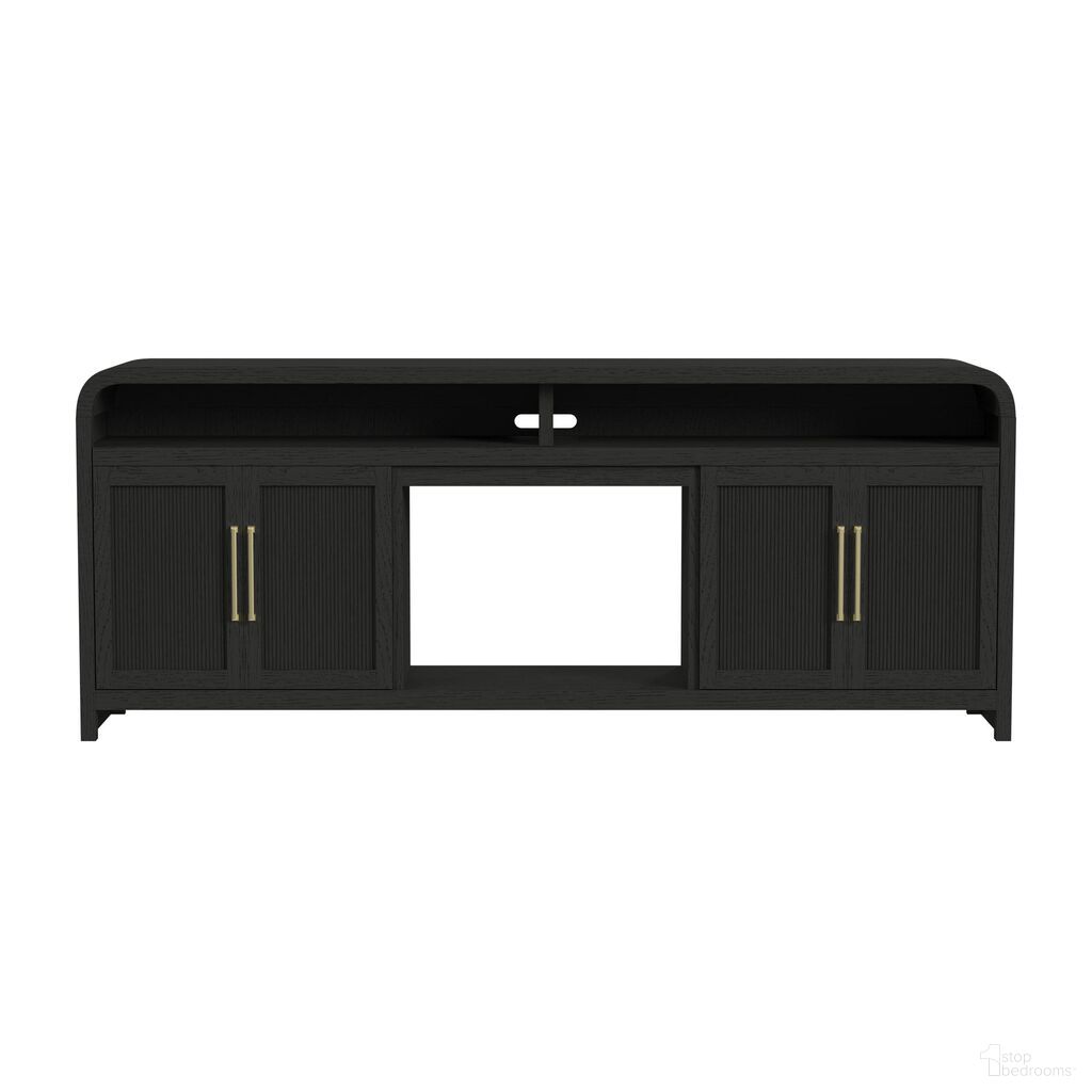 The appearance of Woodridge 82 Inch TV Console without Fireplace Insert In Black and Grain designed by Picket House in the transitional interior design. This black/grain piece of furniture  was selected by 1StopBedrooms from Woodridge Collection to add a touch of cosiness and style into your home. Sku: LA-14440-8W-TV3. Material: Paper.