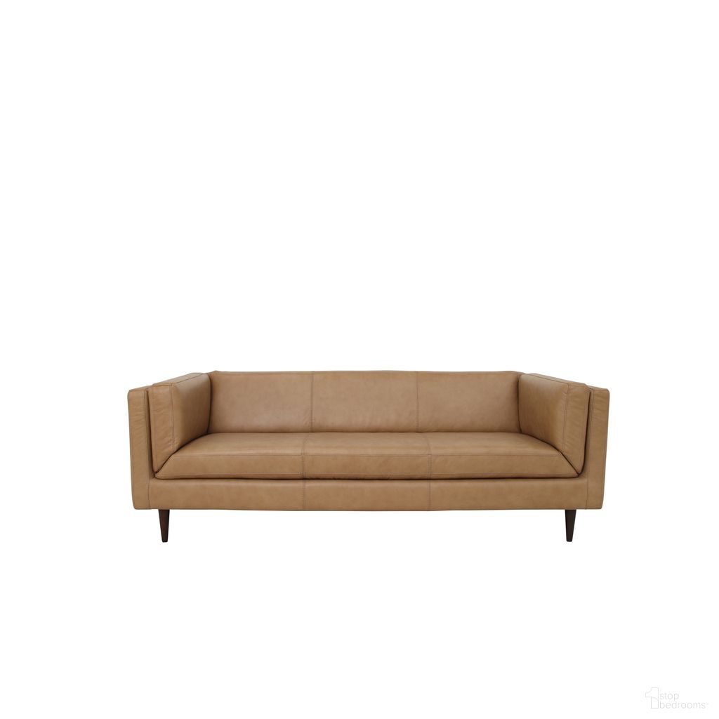 The appearance of Woods Leather Sofa In Tan designed by Moes Home in the modern / contemporary interior design. This tan piece of furniture  was selected by 1StopBedrooms from Woods Collection to add a touch of cosiness and style into your home. Sku: XQ-1025-40. Material: Top Grain Leather.