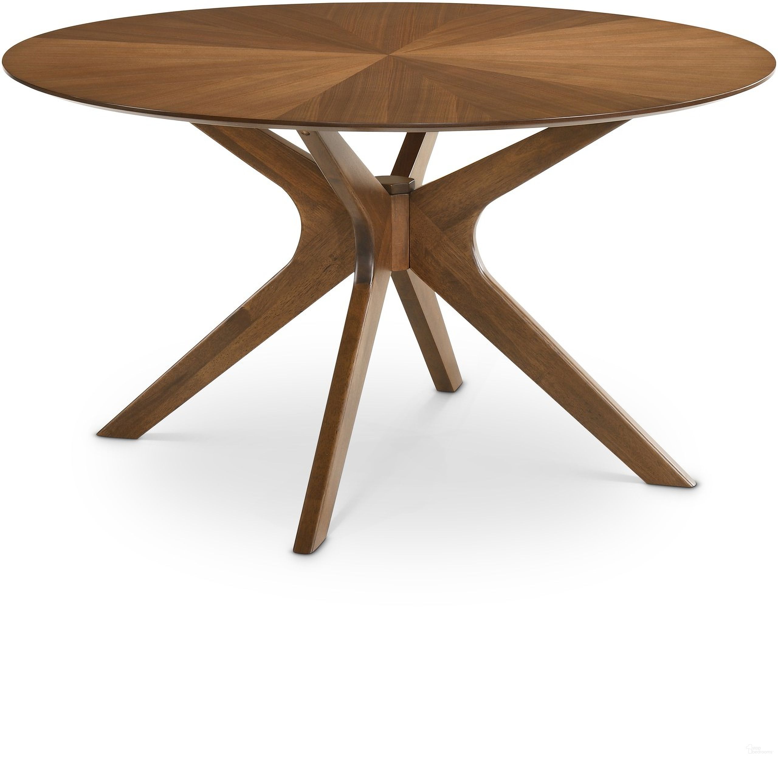 The appearance of Woodson Rich Walnut Veneer Dining Table designed by Meridian in the transitional interior design. This rich walnut piece of furniture was selected by 1StopBedrooms from Woodson Collection to add a touch of cosiness and style into your home. Sku: 869-T. Table Base Style: Legs. Table Top Shape: Round. Material: Wood. Size: 54".
