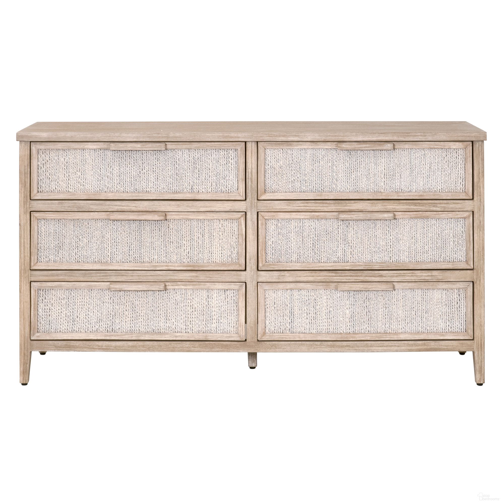 The appearance of Woven Malay 6 Drawer Double Dresser In White Wash and Natural Gray designed by Essentials For Living in the transitional interior design. This white wash/natural gray piece of furniture was selected by 1StopBedrooms from Woven Collection to add a touch of cosiness and style into your home. Sku: 6898.WWA/NG. Material: Mahogany.