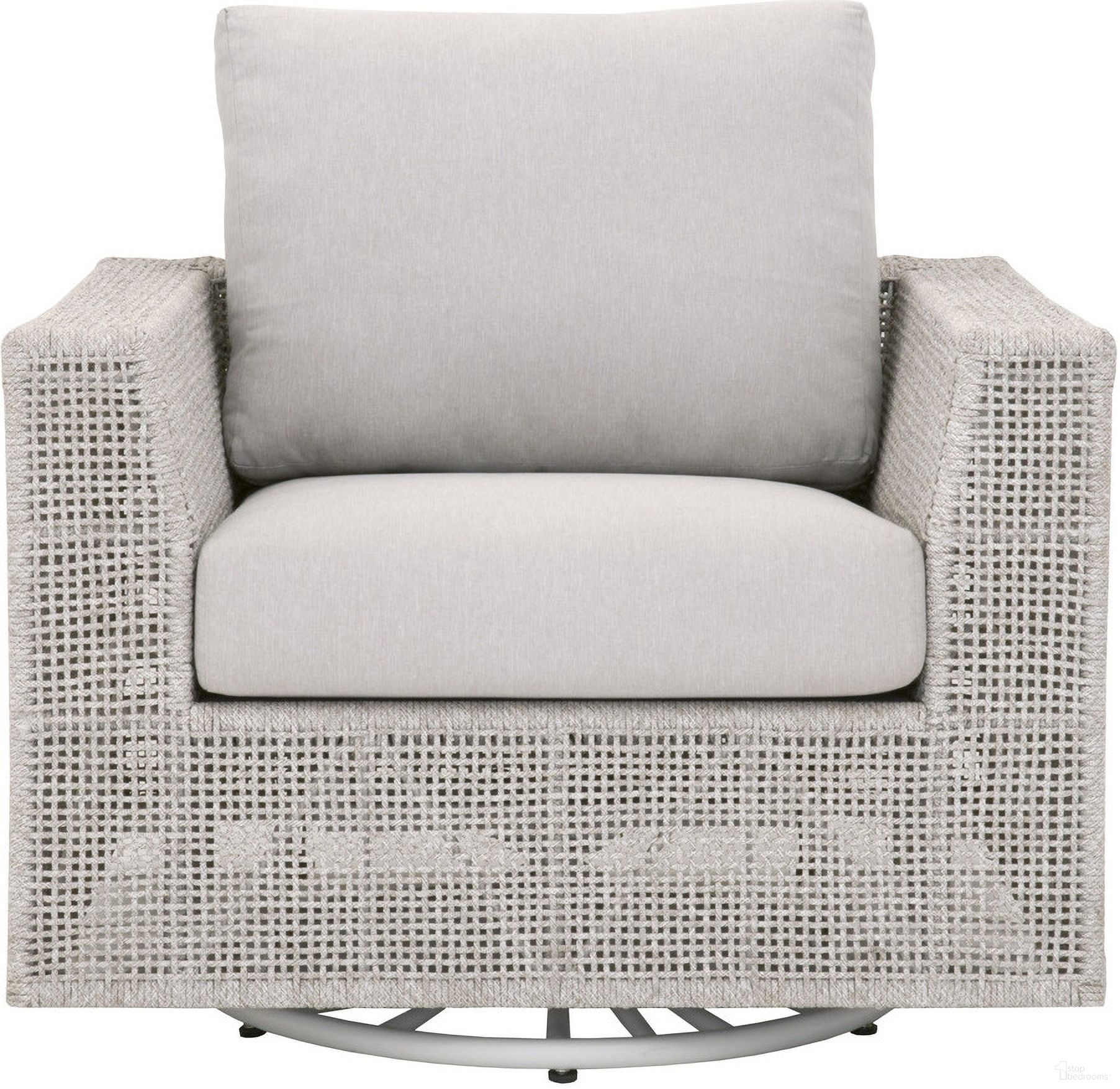 The appearance of Woven Tropez Outdoor Swivel Rocker Sofa Chair In Taupe and Pumice designed by Essentials For Living in the transitional interior design. This taupe/pumice piece of furniture was selected by 1StopBedrooms from Woven Collection to add a touch of cosiness and style into your home. Sku: 6843-1SRCK.WTA/PUM. Material: Aluminum.