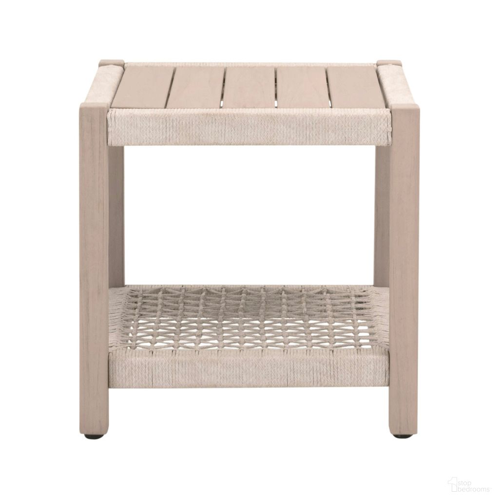 The appearance of Wrap Outdoor End Table In Oat Flat Rope and Washed Ever Teak designed by Essentials For Living in the transitional interior design. This washed ever teak piece of furniture  was selected by 1StopBedrooms from Woven Collection to add a touch of cosiness and style into your home. Sku: 6872.OAT/W-ET. Material: Teak Wood.