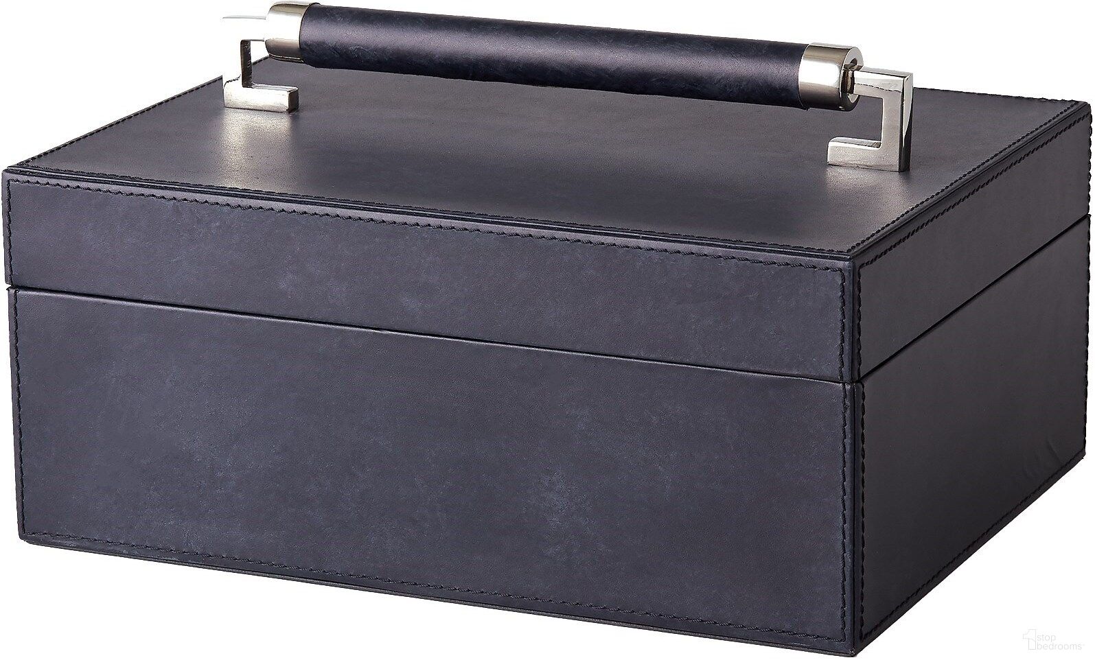 The appearance of Wrapped Leather Handle Box In Blue Wash designed by Global Views in the modern / contemporary interior design. This blue piece of furniture was selected by 1StopBedrooms from Wrapped Collection to add a touch of cosiness and style into your home. Sku: 992827. Material: Leather.