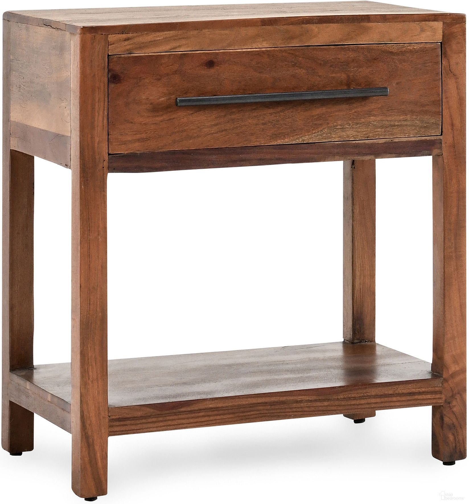 The appearance of Wren 1 Drawer Accent Table In Natural Brown designed by Classic Home in the rustic / southwestern interior design. This natural brown piece of furniture  was selected by 1StopBedrooms from Wren Collection to add a touch of cosiness and style into your home. Sku: 51011702. Material: Mango Wood.