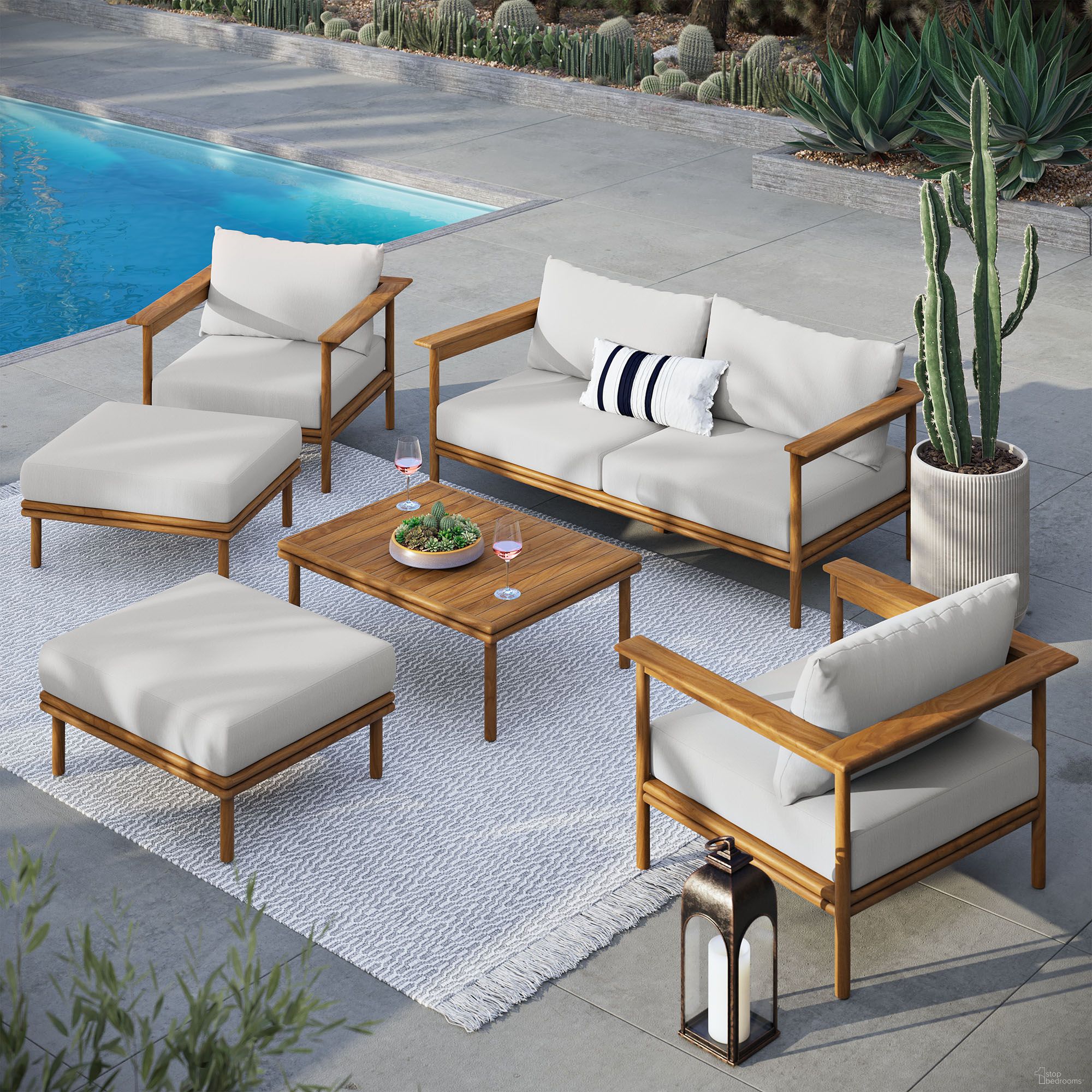 The appearance of Wren 6-Piece Outdoor Patio Teak Wood Furniture Set In Natural and Sail designed by Modway in the modern / contemporary interior design. This natural/sail piece of furniture  was selected by 1StopBedrooms from Wren Collection to add a touch of cosiness and style into your home. Sku: EEI-7007-NAT-SAI;EEI-7008-NAT-SAI;EEI-7009-NAT-SAI;EEI-7010-NAT;EEI-7007-NAT-SAI;EEI-7009-NAT-SAI. Material: Teak Wood.