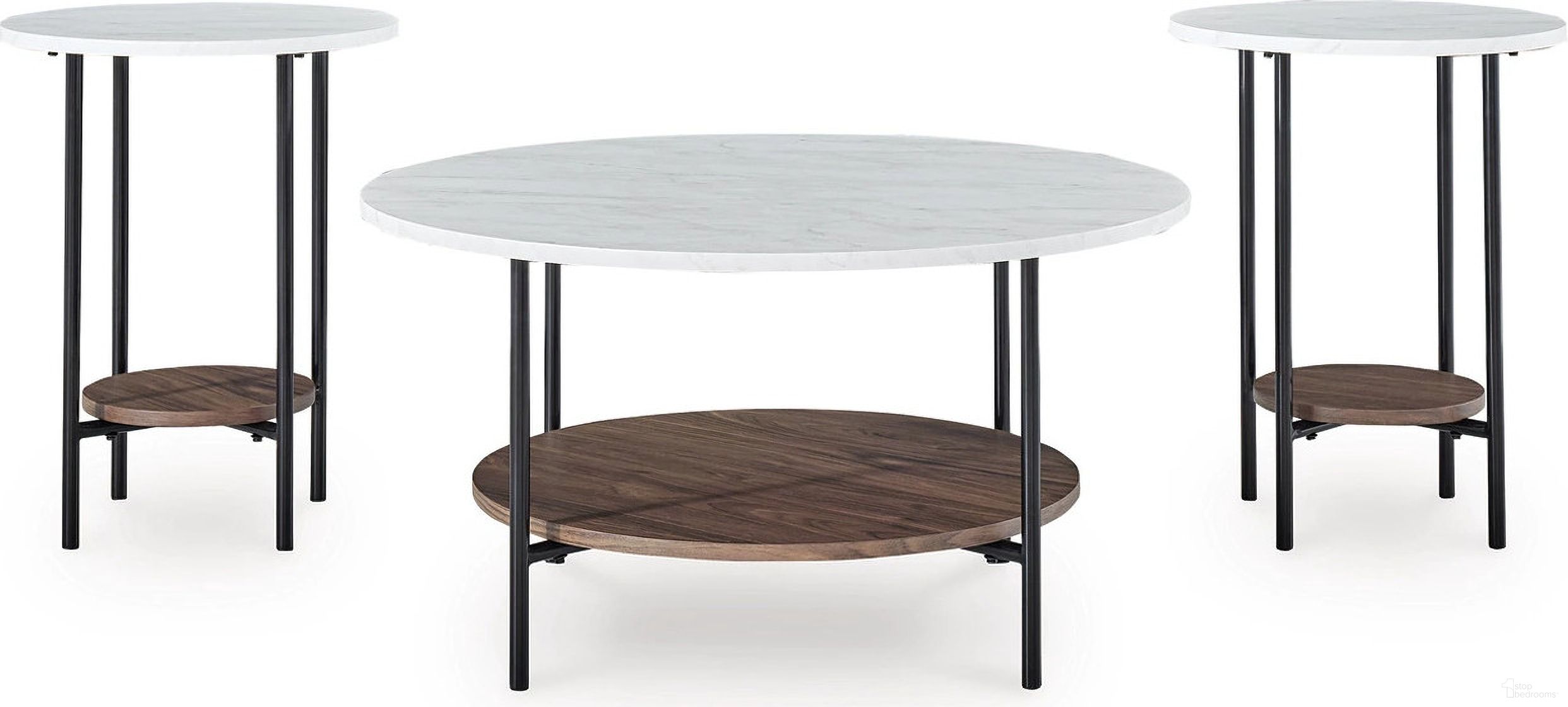 The appearance of Wrenwich Table Set of 3 In Brown/Black/White designed by Signature Design by Ashley in the modern / contemporary interior design. This brown/black/white piece of furniture was selected by 1StopBedrooms from Wrenwich Collection to add a touch of cosiness and style into your home. Sku: T167-13. Material: Marble.