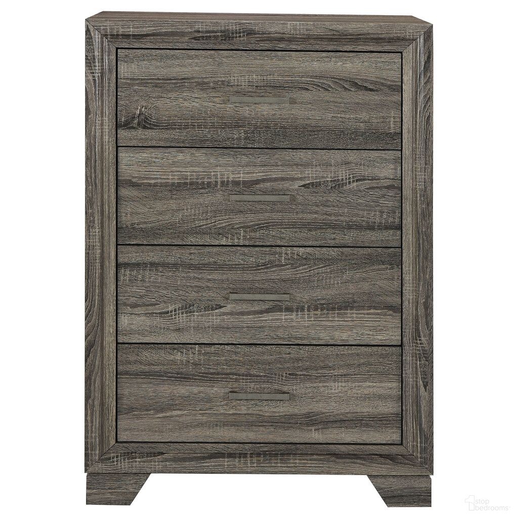 The appearance of Wright 4-Drawer Chest of Drawers In Brown Oak designed by Coaster in the transitional interior design. This brown oak piece of furniture  was selected by 1StopBedrooms from Wright Collection to add a touch of cosiness and style into your home. Sku: 223345. Material: MDF.