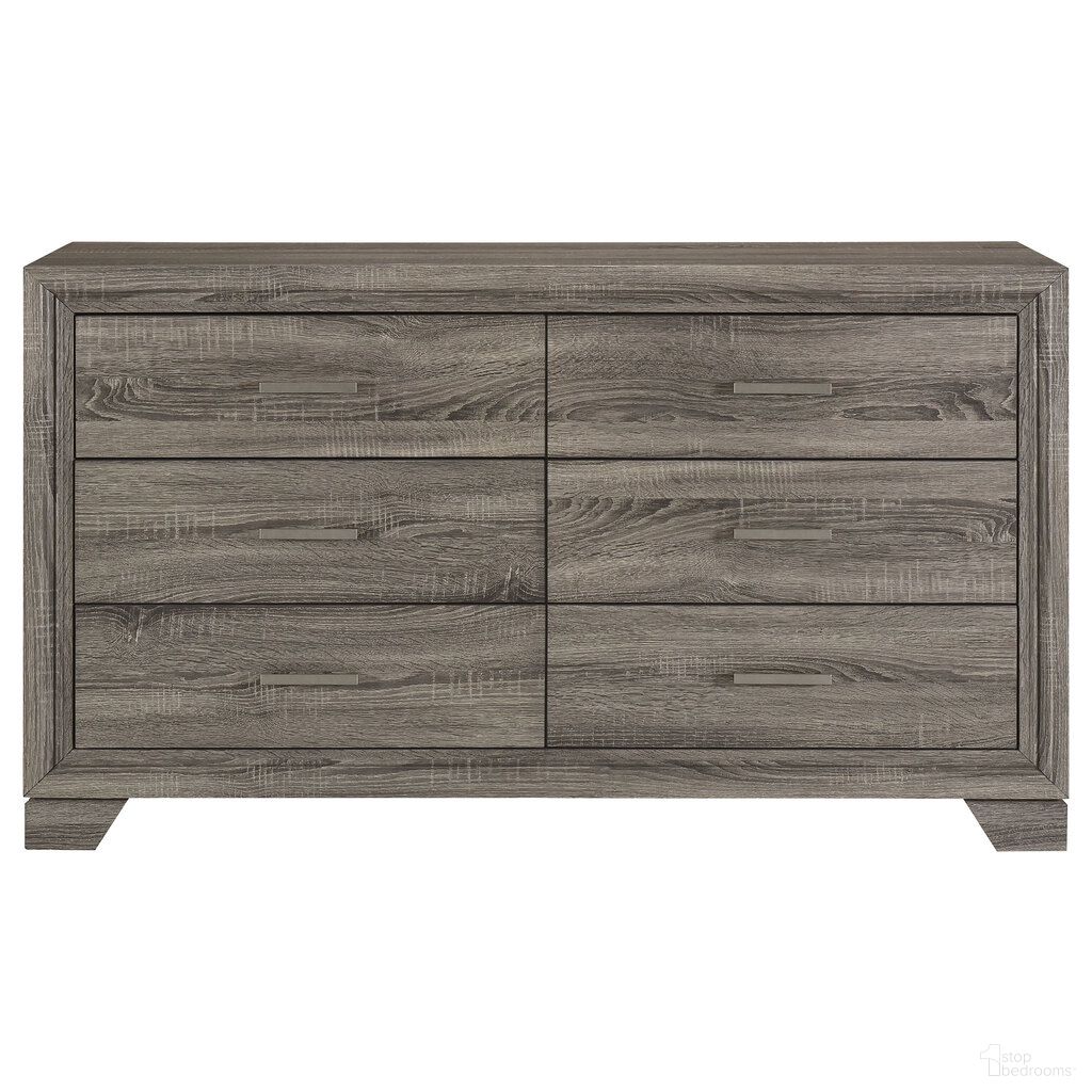The appearance of Wright 6-Drawer Dresser Cabinet In Brown Oak designed by Coaster in the transitional interior design. This brown oak piece of furniture was selected by 1StopBedrooms from Wright Collection to add a touch of cosiness and style into your home. Sku: 223343. Material: MDF.