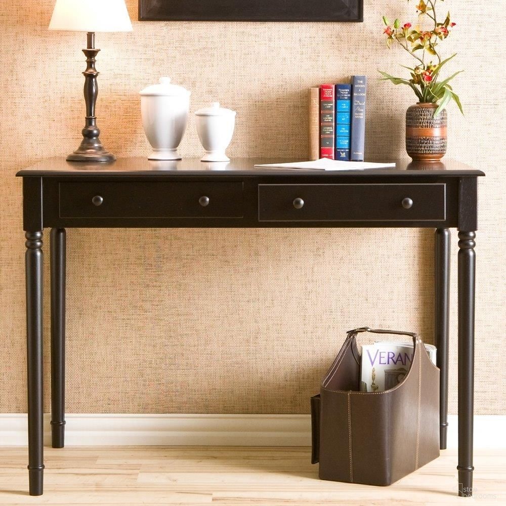 The appearance of Writing 2-Drawer Desk In Satin Black designed by SEI Furniture in the country / farmhouse interior design. This black piece of furniture was selected by 1StopBedrooms from 2-Drawer Desk Collection to add a touch of cosiness and style into your home. Sku: HO8801. Material: Wood.
