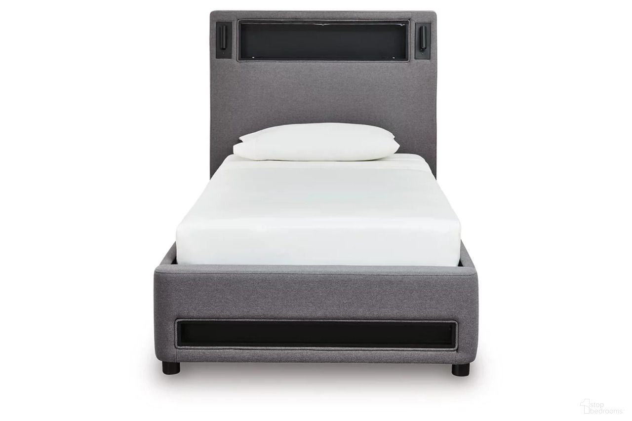 The appearance of Wronske Twin Upholstered Bed In Gray designed by Signature Design by Ashley in the modern / contemporary interior design. This gray piece of furniture  was selected by 1StopBedrooms from Wronske Collection to add a touch of cosiness and style into your home. Sku: NCB2721-53;NCB2721-86. Bed Type: Panel Bed. Bed Size: Twin.