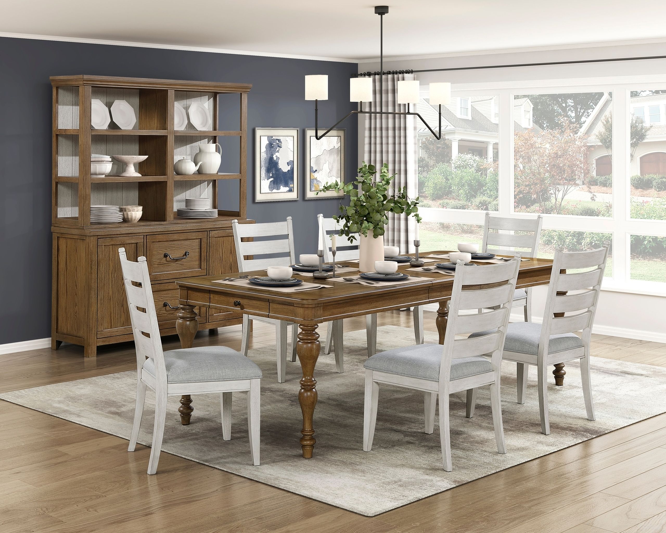 The appearance of Wyatt Rectangular Dining Set In Brown and White designed by Homelegance in the traditional interior design. This brown piece of furniture  was selected by 1StopBedrooms from Wyatt Collection to add a touch of cosiness and style into your home. Sku: 6017-90;6017S. Material: Wood. Table Top Shape: Rectangular. Size: 40" x 72".