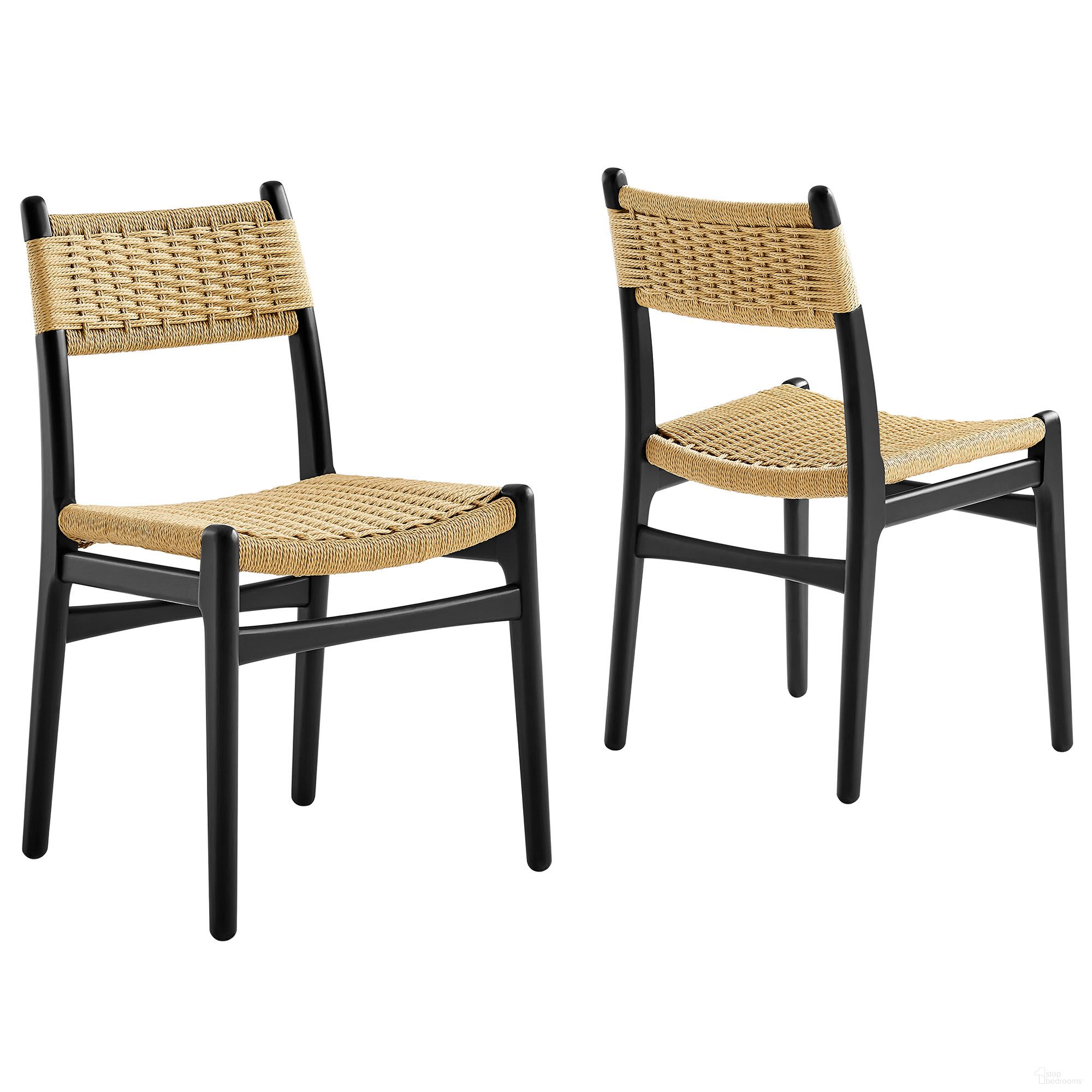 Wynn Rope and Wood Dining Side Chairs Set of 2 In Black and Natural
