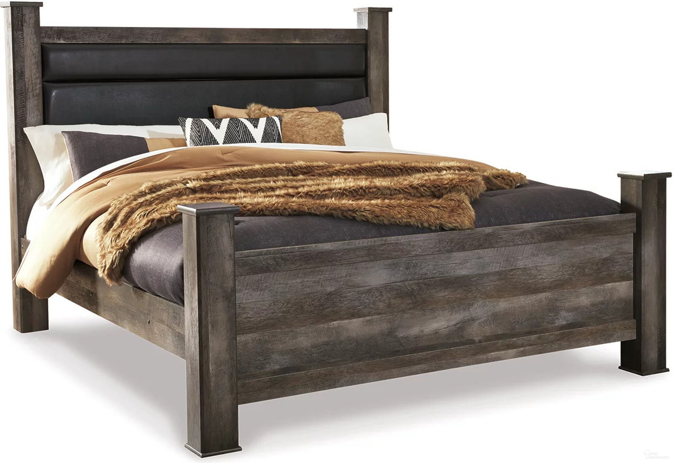 The appearance of Wynnlow Gray King Upholstered Poster Bed designed by Signature Design by Ashley in the transitional interior design. This gray piece of furniture was selected by 1StopBedrooms from Wynnlow Collection to add a touch of cosiness and style into your home. Sku: B440-62;B440-66;B440-68;B440-99. Bed Type: Poster Bed. Bed Size: King. Material: Leather Match.