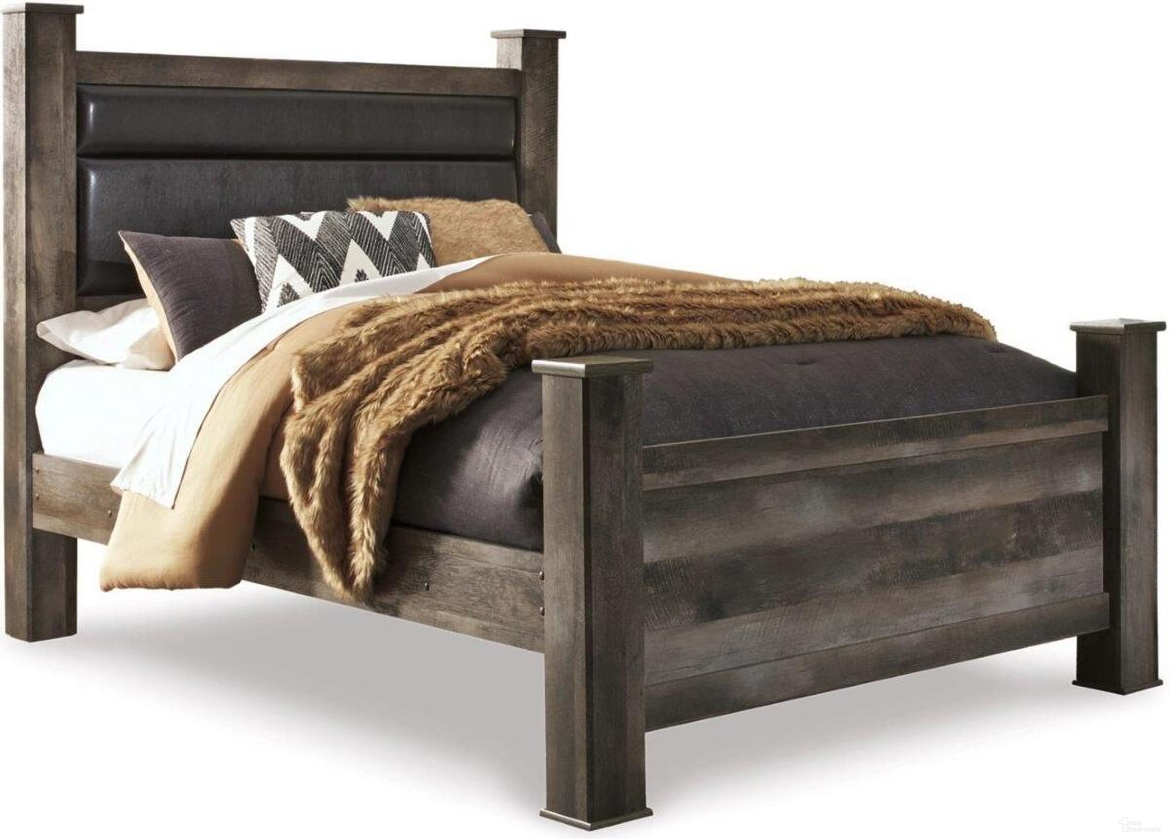 The appearance of Wynnlow Queen Upholstered Poster Bed In Gray designed by Signature Design by Ashley in the transitional interior design. This gray piece of furniture was selected by 1StopBedrooms from Wynnlow Collection to add a touch of cosiness and style into your home. Sku: B440-62;B440-64;B440-67N;B440-98. Bed Type: Poster Bed. Material: Fabric. Bed Size: Queen.