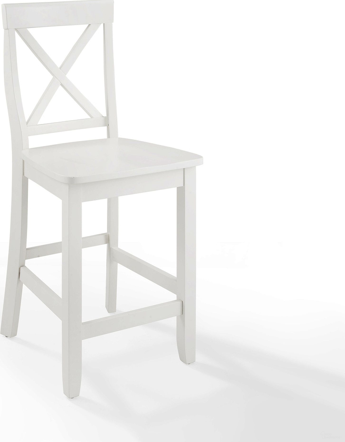 The appearance of X-Back 2-Piece Counter Height Barstool Set In White designed by Crosley Brands in the traditional interior design. This white piece of furniture  was selected by 1StopBedrooms from X-Back Collection to add a touch of cosiness and style into your home. Sku: CF500424-WH. Material: Solid Rubberwood.